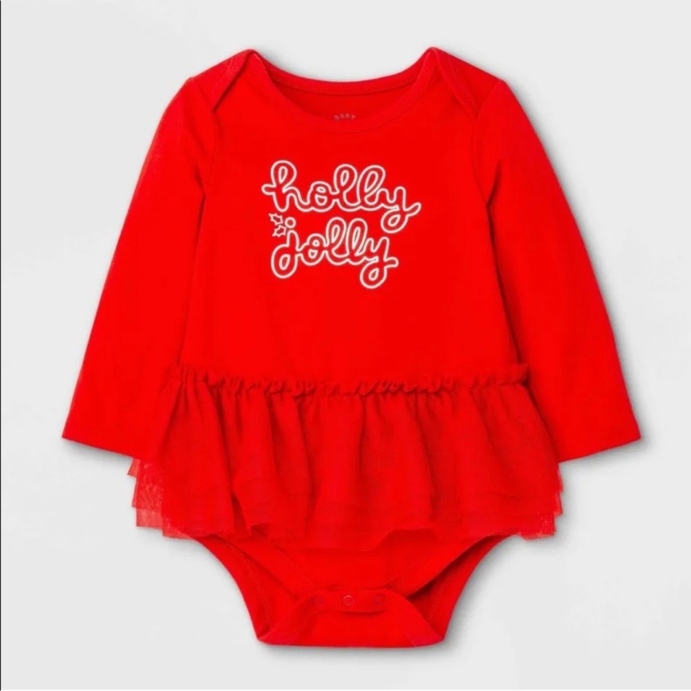 Holly Jolly 0/3 months cat & jack long sleeve onesie